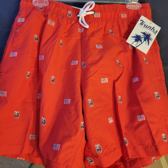NWT - TRUNKS SURF & SWIM COMPANY RED WHITE BLUE FLAGS & PEACE SIGNS-AMERICA! NWT - Picture 4 of 9